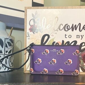 Coach Purple Floral Leather Wristlet Very minor callouts on wristlet
